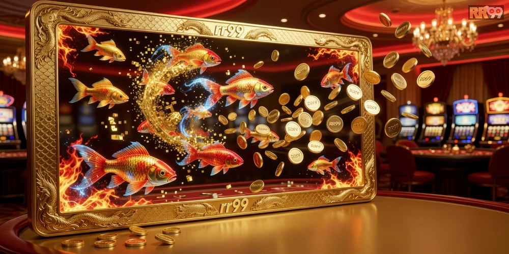 Hình ảnh giao diện bắn cá rr99 gold với hiệu ứng ánh sáng rực rỡ và phần thưởng lớn