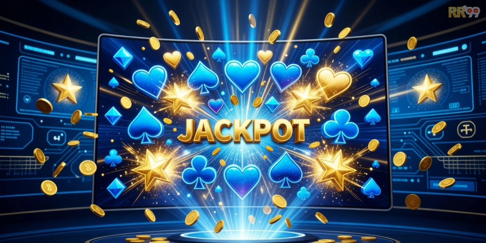 Minh họa khái niệm game bài nổ hũ rr99 với giao diện hấp dẫn và jackpot lớn