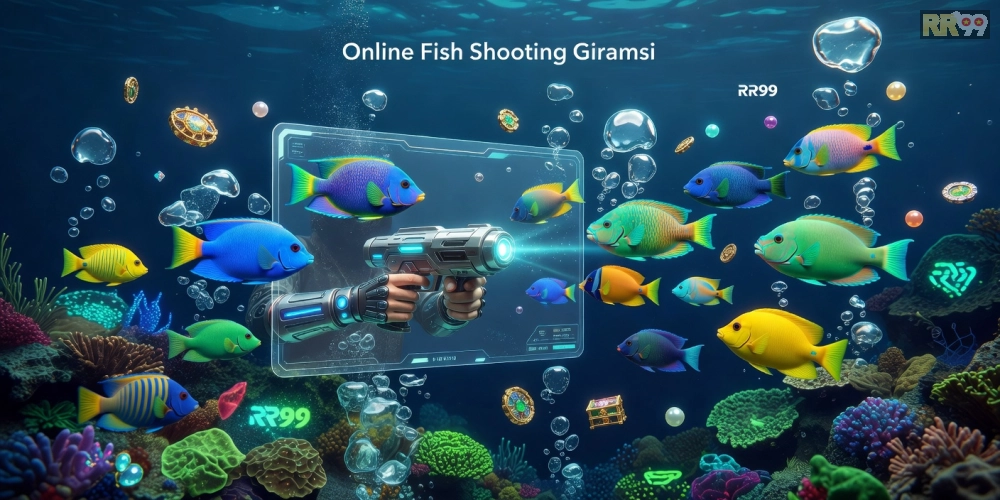 Minh họa giao diện game bắn cá online rr99 với cá bơi lội sôi động
