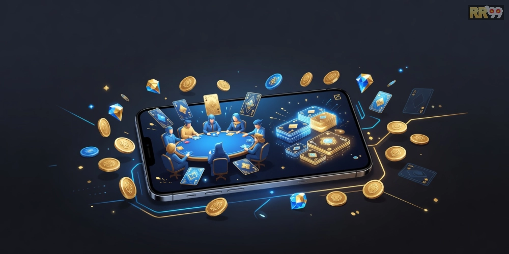 Hình minh họa khái niệm game bài đổi thưởng RR99 với giao diện hiện đại và phần thưởng hấp dẫn