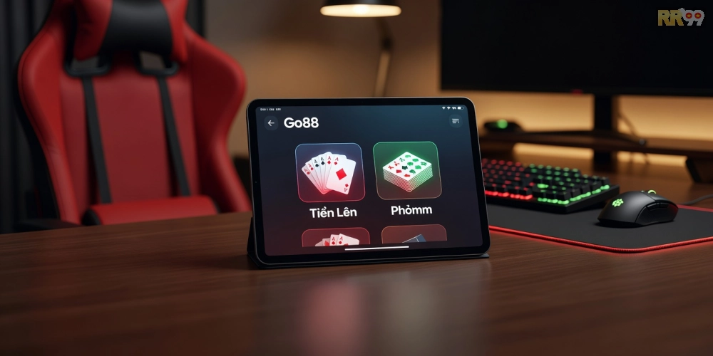 Hình ảnh giao diện tải ứng dụng Go88 với các trò chơi bài phổ biến.